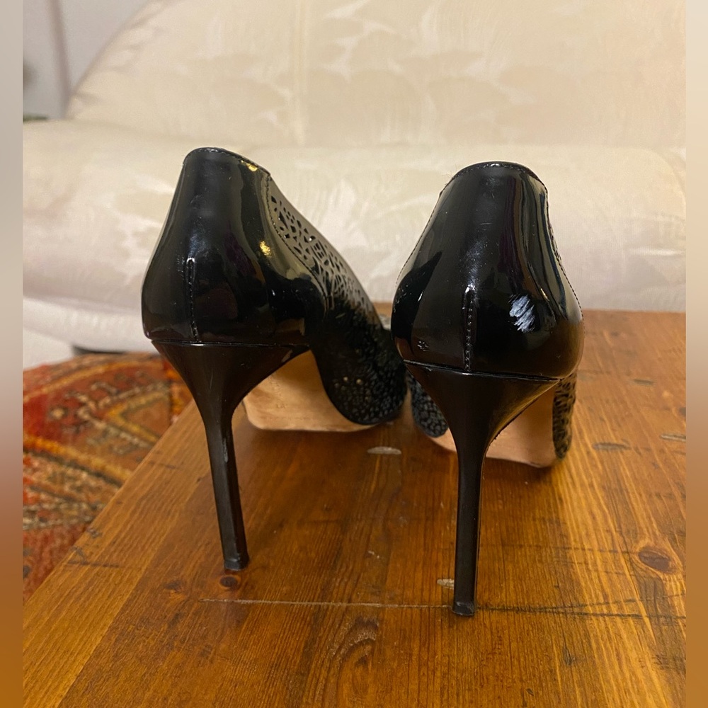 Manolo Blahnik Black Laser-Cut Heels - Picture 3 of 4